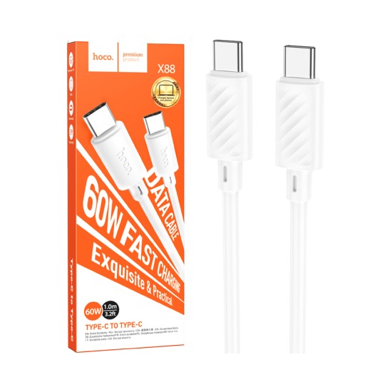 Hoco Charging Cable X88 Gratified Type-C to Type C 60W 1m White